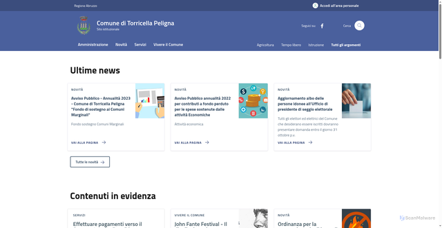 Security scan screenshot of https://comune.torricellapeligna.ch.it/
