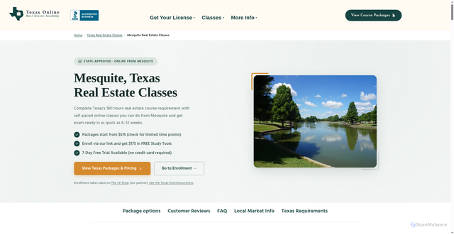 Security scan screenshot of https://texasonlinerealestateacademy.com/mesquite-texas-real-estate-license-classes/
