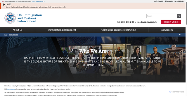Security scan screenshot of https://www.ice.gov/about-ice/hsi