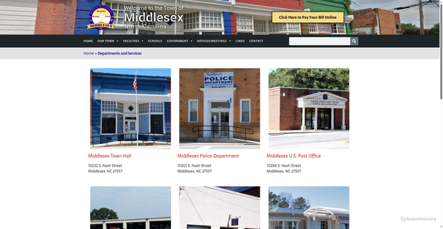 Security scan screenshot of https://townofmiddlesexnc.com/departments-and-services