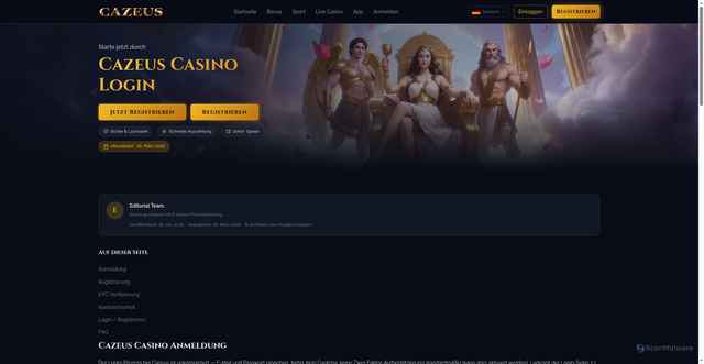 Security scan screenshot of https://cazeuscasino.app/login/