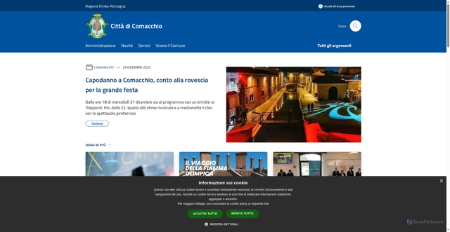 Security scan screenshot of https://www.comune.comacchio.fe.it/it