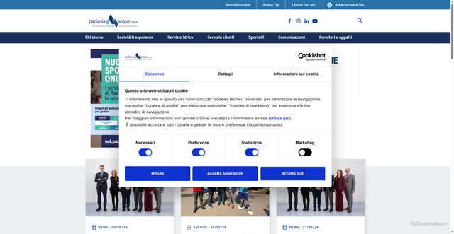 Security scan screenshot of https://www.padania-acque.it