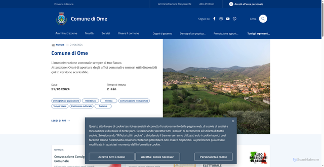 Security scan screenshot of https://www.comune.ome.bs.it/
