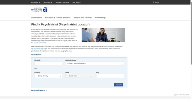 Security scan screenshot of https://finder.psychiatry.org/s/
