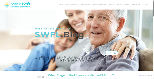 Security scan screenshot of https://parkinsonassociationswfl.org/blog/what-stage-of-parkinsons-is-michael-j-fox-in