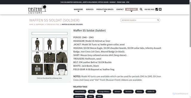 Security scan screenshot of easterncostume.com