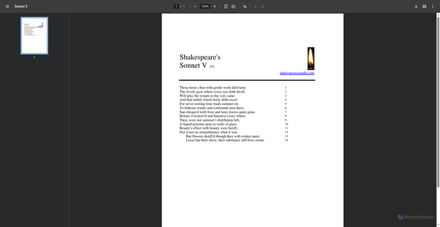 Security scan screenshot of http://www.shakespearecandle.com/sonnet5.pdf
