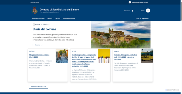 Security scan screenshot of https://www.comune.sangiulianodelsannio.cb.it/