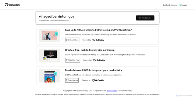 Security scan screenshot of https://villageofperrinton.gov/