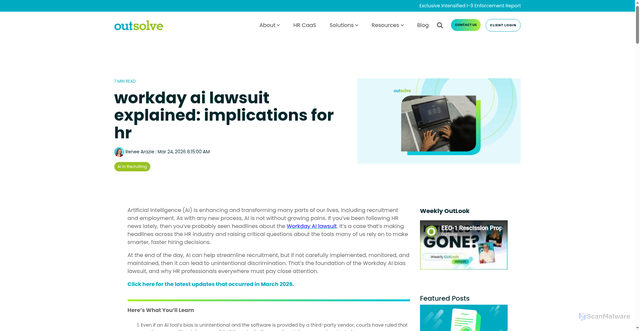 Security scan screenshot of https://www.outsolve.com/blog/workday-ai-lawsuit-explained-implications-for-hr