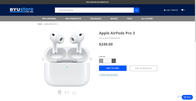 Security scan screenshot of https://www.byustore.com/Apple-AirPods-Pro-3?srsltid=AfmBOoo2al7uIj2H6WKYkdGRIWFLYmoyxyFmAapy6LxEqkIvLkH_A76f