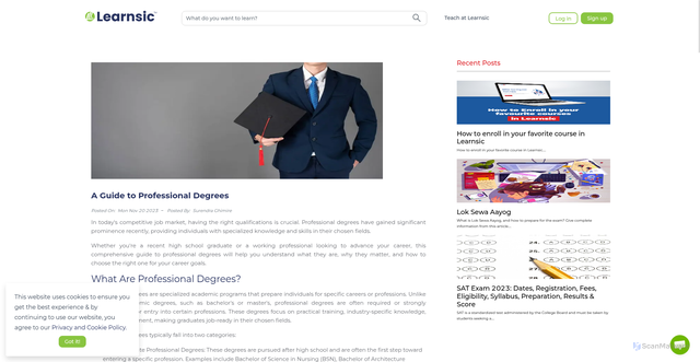 Security scan screenshot of https://learnsic.com/blog/a-guide-to-professional-degrees