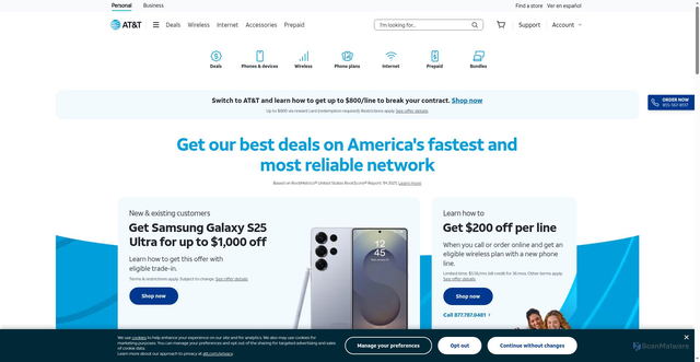 Security scan screenshot of https://m.att.com