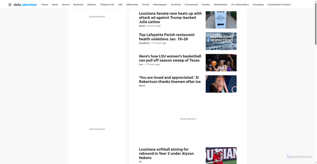 Security scan screenshot of https://www.theadvertiser.com