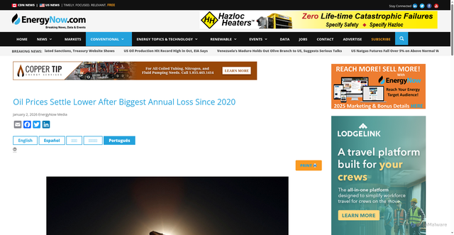 Security scan screenshot of https://energynow.com/2026/01/oil-prices-drop-again-after-biggest-annual-loss-since-2020/