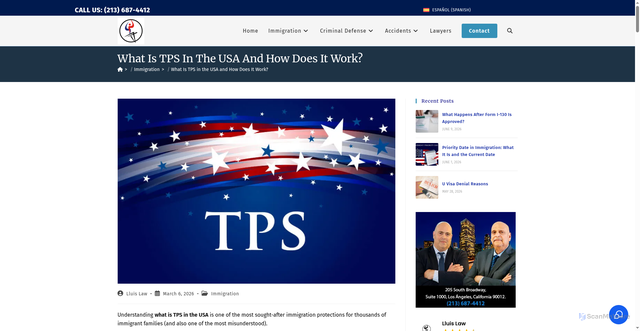 Security scan screenshot of https://lluislaw.com/what-is-tps-in-usa/