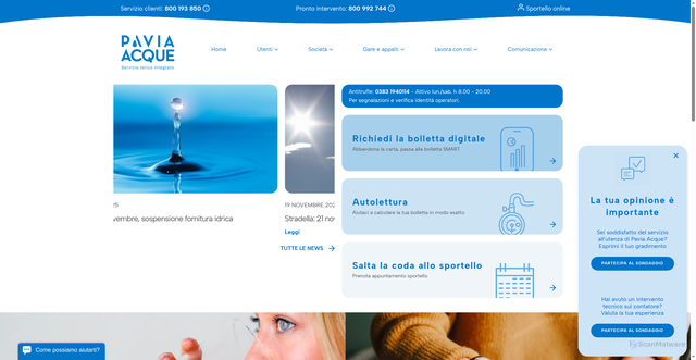 Security scan screenshot of https://www.paviaacque.it/
