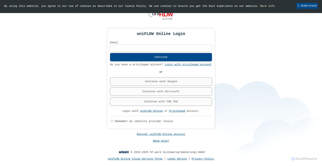 Security scan screenshot of https://cae.uk.uniflowonline.com