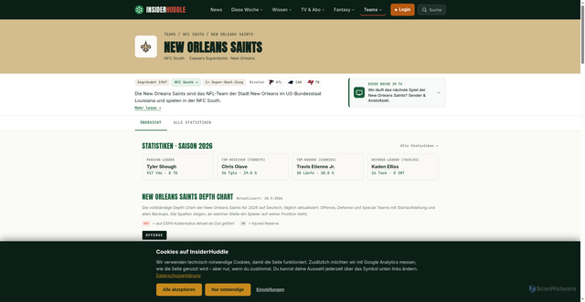 Security scan screenshot of https://insiderhuddle.com/teams/new-orleans-saints