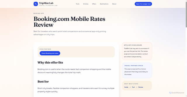 Security scan screenshot of http://tripmintlab.com/offers/booking-com-mobile-rates