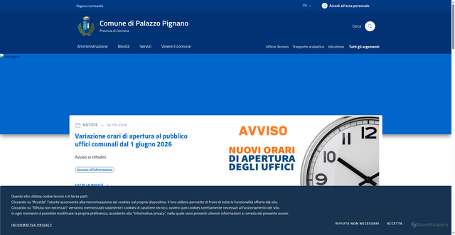 Security scan screenshot of https://www.comune.palazzopignano.cr.it