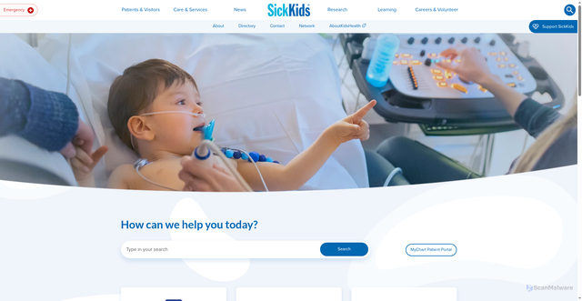 Security scan screenshot of https://www.sickkids.ca/