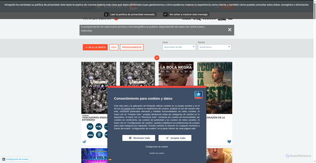 Security scan screenshot of https://kinepolis.es