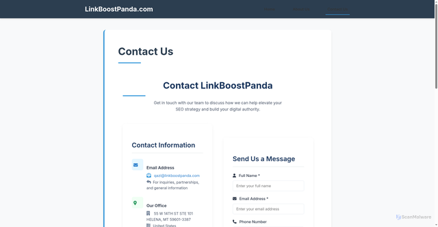 Security scan screenshot of https://linkboostpanda.com/contact/