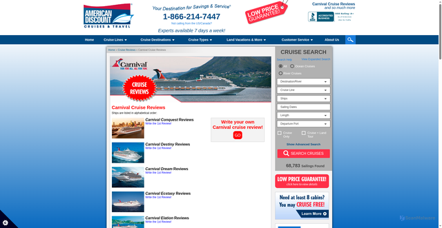 Security scan screenshot of https://www.americandiscountcruises.com/cruise-reviews/carnival/index.html