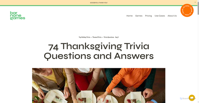 Security scan screenshot of https://barnonegames.com/blog/74-thanksgiving-trivia-questions-and-answers
