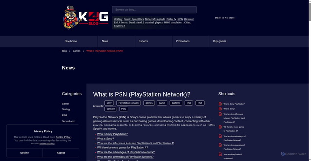 Security scan screenshot of https://k4g.com/blog/games/what-is-psn-playstation-network