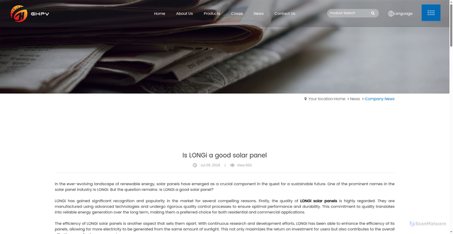 Security scan screenshot of https://www.ghpvsolar.com/Is-LONGi-a-good-solar-panel.html