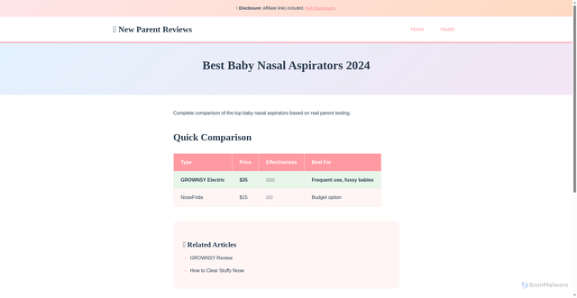 Security scan screenshot of https://newparentreviews.com/comparisons/best-baby-nasal-aspirators-2024
