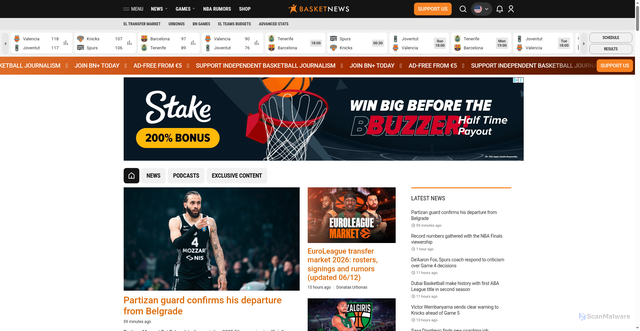 Security scan screenshot of https://basketnews.com