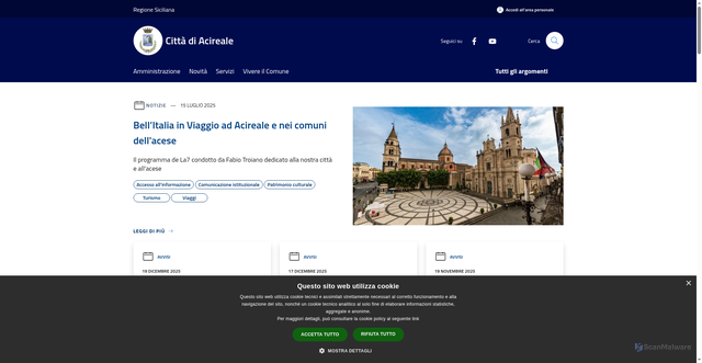Security scan screenshot of https://www.comune.acireale.ct.it/it