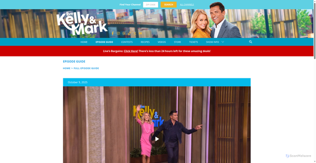 Security scan screenshot of https://livewithkellyandmark.com/guide/october-9-2025/