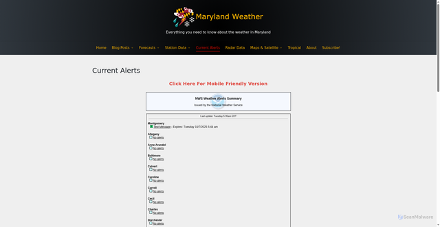 Security scan screenshot of https://www.marylandwx.com/alerts/