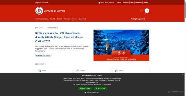 Security scan screenshot of https://www.comune.bormio.so.it/it