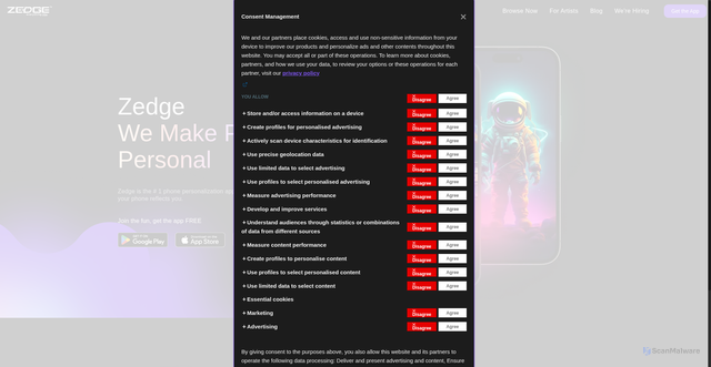 Security scan screenshot of https://zedge.net