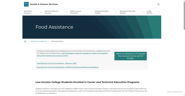 Security scan screenshot of https://www.michigan.gov/mdhhs/assistance-programs/food