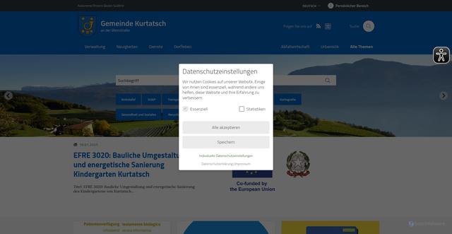 Security scan screenshot of https://www.comune.cortaccia.bz.it/de