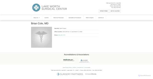 Security scan screenshot of https://www.lakeworthsurgery.com/physicians/brian-cole-md