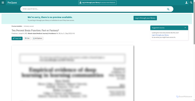 Security scan screenshot of https://www.proquest.com/scholarly-journals/ten-percent-brain-function-fact-fantasy/docview/1712287787/se-2