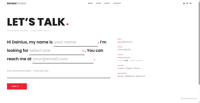 Security scan screenshot of https://sciuka.pages.dev/contact