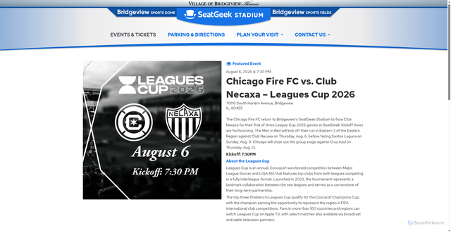 Security scan screenshot of https://www.seatgeekstadium.com/events-ticket/chicago-fire-fc-vs-club-necaxa-leagues-cup-2026/