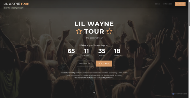 Security scan screenshot of https://www.lilwaynelive.com/