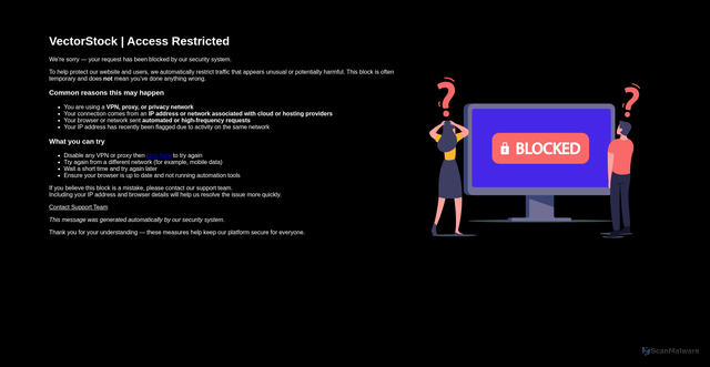 Security scan screenshot of https://www.vectorstock.com