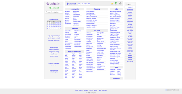 Security scan screenshot of https://phoenix.craigslist.org