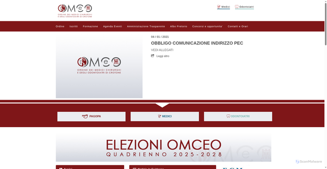 Security scan screenshot of https://www.ordinemedici.crotone.it/